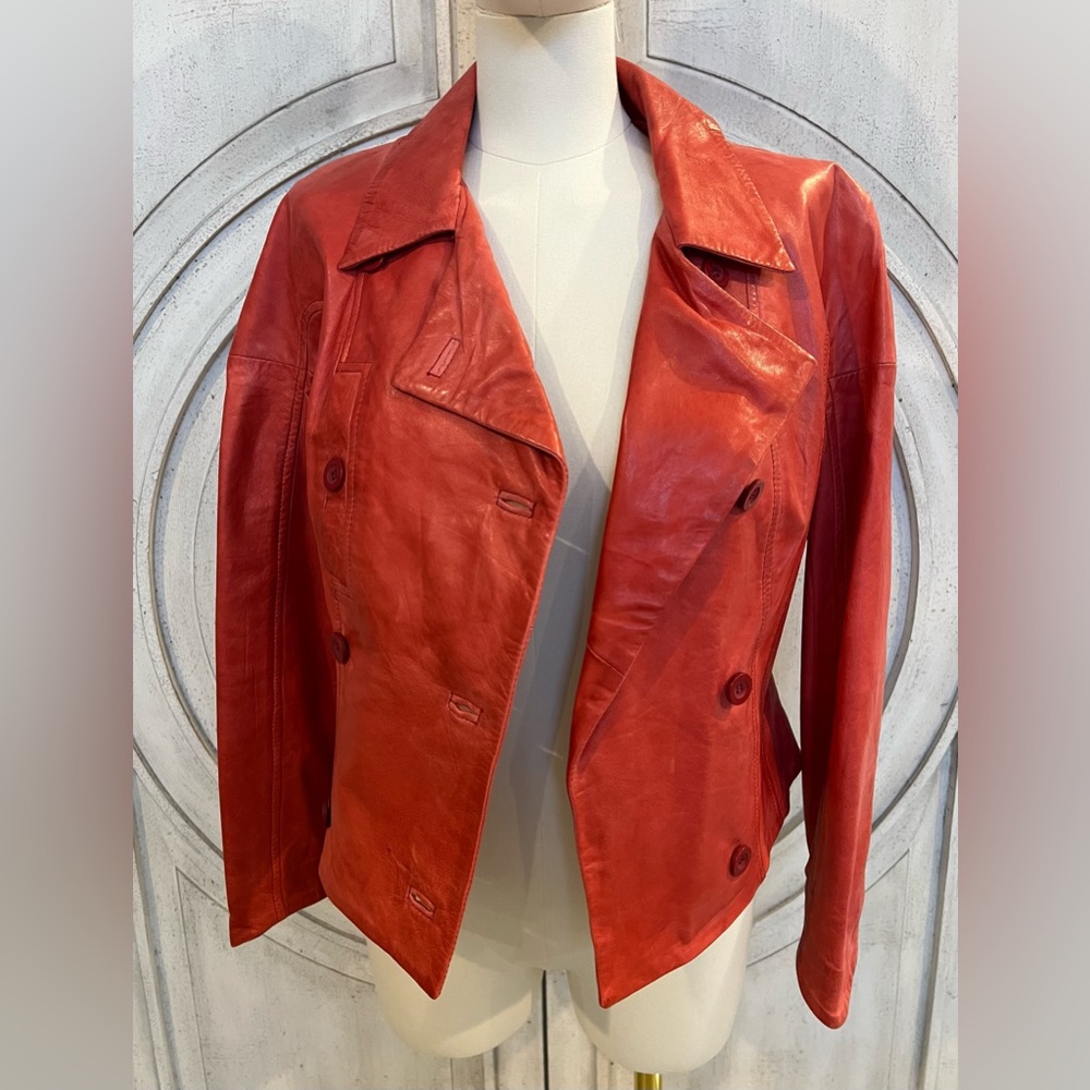 JC Trigon Women's SOFT Red Leather Jacket - Never Worn! - Picture 2 of 5